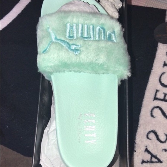 mint green puma slides